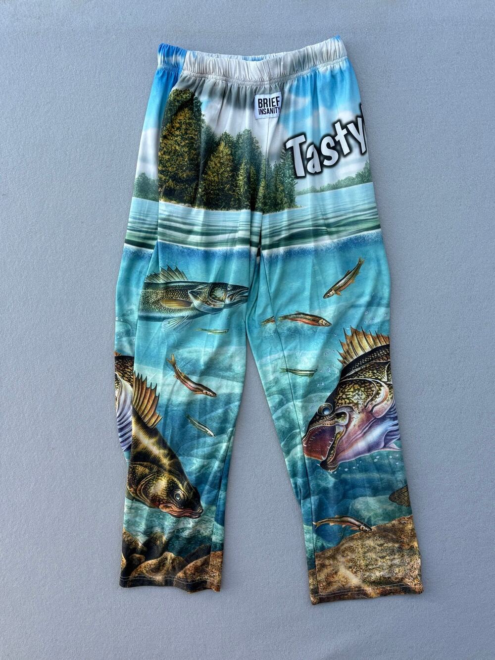 BRIEF INSANITY Tasty! Walleye Fishing Lounge Pants Mens S Unisex Pajamas Funny